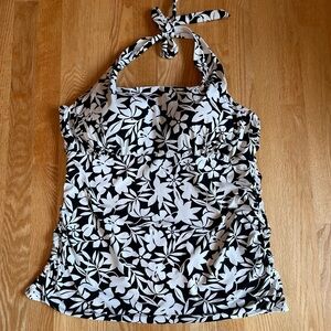 NWOT Lands' End Sz 18 Black and White Floral Swim Halter Tankini Built In Bra